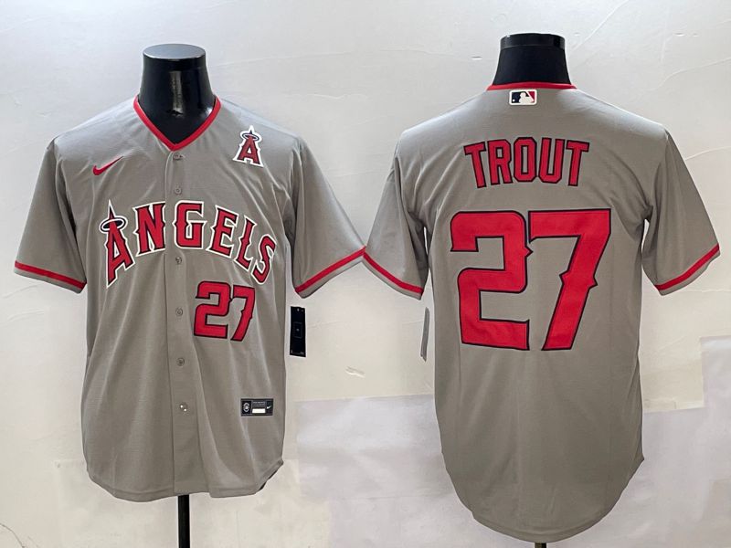 Men Los Angeles Angels #27 Trout Grey Game 2025 Nike MLB Jersey style 10->los angeles angels->MLB Jersey